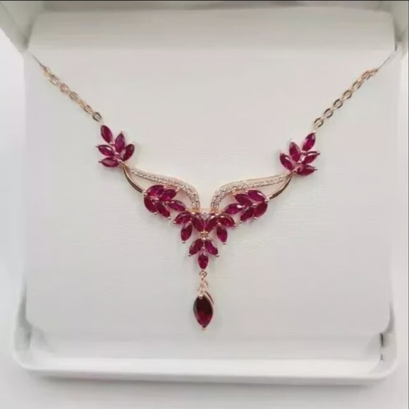 3Ct Marquise Red Ruby Drop Necklace 14KT Rose Gold Plated Silver Necklace $650 - Picture 3 of 7